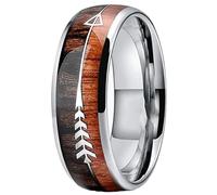 Whoiy Anneau Alliance pour Homme Argent, 8MM Bagues en Tungstene Incrustation de bois Gravée Bague de Fiancaille Taille 52-70