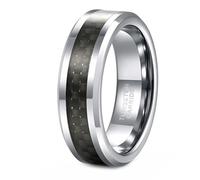 Whoiy Bague Anniversaire Mariage en Tungstène 8MM, Bague de Fiancailles Argent et Noir Incrustation de Fibre de Carbone Gravure Alliance Bicolore pour Homme Taille 60