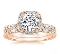 Whoiy Bague de Fiançailles Femme Or Rose, Bagues de Alliance Argent 925 Ensemble de 2 pièces avec Gravure Bague Fantaisie Mariage Demi Alliance avec 1.2ct Zircone Cubique Taille 47