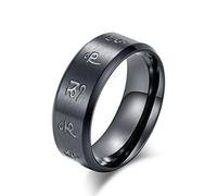 Whoiy Bague Fiancaille Homme Alliance en Acier Inoxydable Homme Om Mani Padme Hum Mantra Bague Homme Noir Taille 61.5