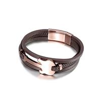Whoiy Bracelet en Cuir Homme Marron Acier Inoxydable Guitare Tressée Multicouche Bracelet Cadeau Anniversaire 20.9cm
