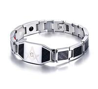 Whoiy Bracelet Manchette, Bracelet Acier INOX Argent Aimant Maçonnique en Fibre de Carbone Bracelets D'Identification 21.5x2cm