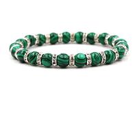 Whoiy Bracelet Mode Ete, Bracelet Charme Femme Argent Vert Alliage Malachite Perles de Mode avec Zircon Cubique Cadeau d'anniversaire 19cmx8mm
