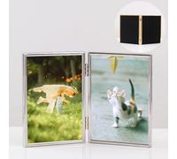 Whoiy Cadre Photo 15x20 en Metal Charnière Vertical de Table Multiple 2 Photo, Cadres Photos Argent Verre Double Pliables pour Chambre, Salon, Bureau et Galerie Moderne Mural, Décoration Maison