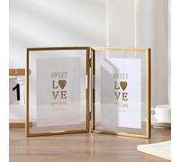 Whoiy Cadre Photo Or 15x20 cm Acrylique Rectangulaire Vertical Multiple 2 Photo, Cadres Photos en Metal Élégant pour Table pour Chambre, Salon, Bureau, Cadeau