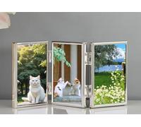 Whoiy Cadres Photos 15x20 cm en Verre Rectangulaire Multiple 3 Photo, Triple Cadre Photo Argent Metal Pliables Vertical pour Bureau pour le Bureau, le Salon et la Chambre à Coucher