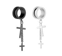Whoiy Écarteur Tunnel 8mm Acier Inoxydable Argent Noir Vis Pendentif Croix Pendante Bouchon Oreilles Tunnels et Plug 1 Paire