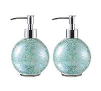 WHOLE HOUSEWARES Distributeur de Savon en mosaïque en Verre pour Salle de Bain | Bouteille de Lotion pour Cuisine et Salle de Bain avec Pompe en Plastique chromé | Lot de 2 (Turquoise)