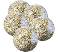 WHOLE HOUSEWARES Lot de 5 Boules de Mosaïque en Verre - Centre de Table Craquelé de 7,5 cm - Ensemble de Boule en Verre pour Décoration pour Salon/Salle à Manger