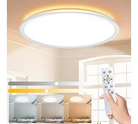 Wholede 24W 3000LM Plafonnier LED Dimmable, Luminaire Plafonniers avec Télécommande, Éclairage de Plafond Rond, Plafonnier pour Salle de Bain Chambre Salon Cuisine Couloir Ø29.5cm