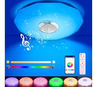 Wholede Plafonnier LED, Luminaire Plafonniers avec Télécommande et Haut-Parleur Bluetooth, Changement de Couleur RGB, Intensité Variable pour Chambre Salon Salle de Bain