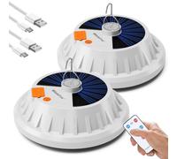 WholeFire 2 pièces Lampe de Camping Solaire LED Rechargeable par USB | avec Télécommande, 5 Modes Lumière de Tente IPX7 Étanche Lampe de Camping pour Randonnée, Ouragan, Charge D'urgence