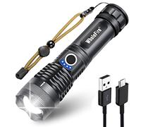 WholeFire Lampe de Poche LED, Puissante Lampe Torche Très Lumineuse 10000 Lumens avec Batterie, Étanche Rechargeable par USB 5 Modes pour Camping, Randonnée, Activités de Plein Air