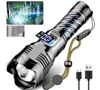 WholeFire Lampe de poche LED rechargeable - Extrêmement lumineuse - 150 000 lumens - IP65 - Étanche - Fonctionne avec piles - USB - Pour les urgences en plein air, le camping