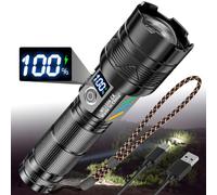 WholeFire Lampe de poche LED rechargeable, lampe de poche LED extrêmement lumineuse 30 000 lumens, lampe de poche rechargeable à piles, étanche IP65 avec 5 modes d'éclairage, zoomable, pour le camping