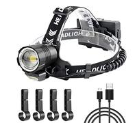 WholeFire Lampe Frontale 13000 Lumens Super Lumineuse Rechargeable USB, Lampe Frontale LED XHP90 Zoomable 4 Modes, Affichage De l'alimentation et Fonction Banque D'alimentation pour Camping D'urgence