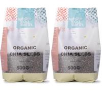 Wholefood Earth Graines de chia bio 500g - Super-aliment cru source de fibres oméga-3 et protéines végétales, certifié biologique vegan sans OGM (Lot de 2)