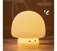 WholeSome Tech. Veilleuse Tactile en Sillicone Souple pour Enfants, Lampe Mignonne de bureau, Rechargeable USB, Mode Arrêt Automatique 30min 3 Intensités. (Champignon Blanc)