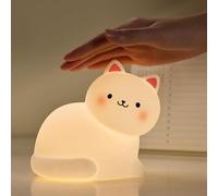 WholeSome Tech. Veilleuse Tactile en Sillicone Souple pour Enfants, Lampe Mignonne de bureau, Rechargeable USB, Mode Arrêt Automatique 30min 3 Intensités. (Chat multi couleur)