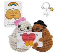 Wholesoukyii 2 Pièces Patate Amoureuse Poupées en Laine, Poupées Créatives, Accompagnées d'une Carte et d'un Porte-Clés, Idéales pour Les Mariages, Les Fiançailles et la Saint-Valentin