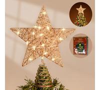 WHOLEV Étoile pour Pointe De Sapin De Noël 25cm, Cime d'Arbre en Or Rose Éclairée, 20 Lumières LED Porte-cime en Métal Scintillant pour Décoration De La Maison