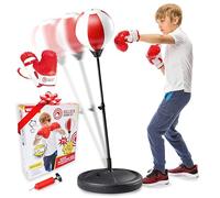 Whoobli Sac de Frappe pour Enfants avec Gants de Boxe | Sac de Frappe réglable avec Support | Sac de Boxe pour garçons et Filles (Rouge et Blanc)