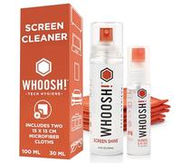WHOOSH! Duo XL Nettoyant d’écran 30ml & 100ml pour téléphone Lunettes Ordinateur Portable MacBook avec Chiffons en Microfibre Nettoyage du téléphone sans Traces Bouteilles sans Fuite Maison Voyage