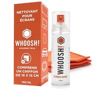 WHOOSH! Nettoyant Écran Go XL 100 ML pour Téléphone Lunettes Ordinateur Portable avec Chiffon Microfibre Puissant sans Traces pour Nettoyage Écran Mac Flacon Élégant Maison Bureau Voyage