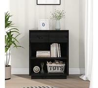 WHOPBXGAD Armoire Console Moderne en Pin Massif Noir, Buffet de Rangement avec Tiroirs pour Salon et Chambre, Meuble TV Déco 60x34x75 cm, Assemblage Facile, Design Rustique et Durable