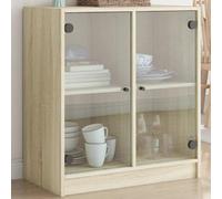 WHOPBXGAD Armoire de Rangement Vitrée Chêne Sonoma 68x37x75,5 cm, Meuble de Salon avec Portes en Verre, Commode Étagère pour Séjour Chambre à Coucher, Design Intemporel et Grand Espace de Stockage
