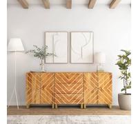 WHOPBXGAD Armoire Latérale 3 Pièces avec Tiroirs et Portes en Bois de Manguier Massif Marron Noir pour Salon Chambre à Coucher, Meuble de Rangement Moderne 60x33.5x75 cm, Design Intemporel et Stable