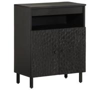 WHOPBXGAD Armoire latérale Noire en Bois Massif de manguier 60x33x75 cm, Meuble de Rangement Salon et Chambre, Design Intemporel avec étagère et Pieds en Fer Robustes