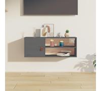 WHOPBXGAD Armoire Murale Étagère Bibliothèque Gris Pin Massif 80x30x30 cm, Rangement Salon Chambre, Design Moderne avec Porte et 4 Cases pour Livres Déco