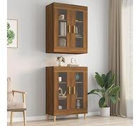 WHOPBXGAD Armoire Murale Suspendue en Chêne Brun 69,5x34x90 cm, Meuble de Rangement Salle de Bain et Cuisine, Étagère de Toilette avec Portes en Verre, Pratique et Décorative pour Gagner de l'espace