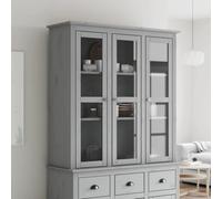 WHOPBXGAD Armoire Vitrée BODO en Pin Massif Gris, Buffet avec Portes en Verre et Étagères, Meuble de Rangement pour Salon ou Salle à Manger, Bibliothèque Décorative Style Français, 115.5x38.5x118 cm