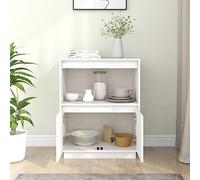 WHOPBXGAD Buffet de Rangement Blanc en Pin Massif 60x34x75 cm, Armoire Étagère Mural pour Salon et Chambre, Meuble de Décoration Pratique avec Plateau Solide