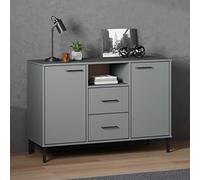 WHOPBXGAD Buffet de Rangement Industriel en pin Massif Oslo 113 cm, Meuble TV Salon Salle à Manger avec Pieds métal Gris, 2 tiroirs et Portes, Design Moderne et Pratique