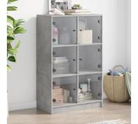 WHOPBXGAD Buffet Haut de Rangement avec Portes Gris Béton 68x37x109 cm, Bibliothèque Étagère Moderne en Bois d'Ingénierie pour Salon Bureau, Meuble de Stockage Livres et Déco, Assemblage Facile