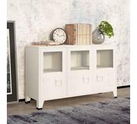 WHOPBXGAD Buffet Industriel Blanc en métal et Verre, Meuble de Rangement de décoration pour Salon et Salle à Manger, Armoire bibliothèque Moderne avec étagère, Dimensions 105x35x62 cm