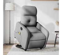 WHOPBXGAD Electric Lift and Recline Chair with Massage, Power Standing Assist Chair for Elderly, Adjustable Fabric Recliner with Remote, Light Grey, 6-Point Vibration, Max Load 110kg