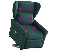 WHOPBXGAD Electric Lift and Recline Massage Chair for Elderly, 6 Point Vibration, USB Powered, Dark Green Fabric, Max Load 110kg, Home Comfort Recliner with Side Pocket