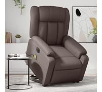 WHOPBXGAD Electric Lift and Recliner Chair with Massage, Power Standing Assist and Vibration for Elderly, Brown Faux Leather Reclining Chair for Living Room and Bedroom, Comfortable Home Seat
