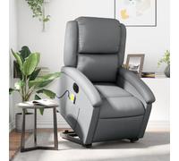 WHOPBXGAD Electric Lift and Recliner Chair with Massage, Power Standing Assist Reclining for Elderly, Grey PU Leather Home Office Massage Chair with Remote Control, 6 Vibration Points, Max Load 110kg
