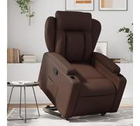 WHOPBXGAD Electric Lift Recliner Chair for Elderly, Power Rise Assist Reclining with Manual Tilt, Brown Faux Leather Recliner Sofa for Living Room Bedroom, Comfortable Massage Chair with Cup Holders