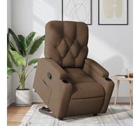 WHOPBXGAD Electric Lift Recliner Chair for Elderly, Power Rise Assist Reclining with Manual Tilt, Brown Fabric Recliner Sofa, Comfortable Home Living Room Chair with Cup Holders, Max Load 110kg