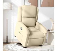 WHOPBXGAD Electric Lift Recliner Chair for Elderly, Power Rise Assist Reclining with Manual Tilt, Cream Fabric Living Room Recliner, Comfortable Senior Chair with Side Pocket, Max Load 110kg