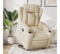 WHOPBXGAD Electric Lift Recliner Chair for Elderly, Power Rise Assist Reclining with Manual Tilt, Cream Fabric Living Room Recliner, Comfortable Senior Chair with Cup Holders, Max Load 110kg
