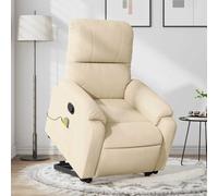 WHOPBXGAD Electric Lift Recliner Chair with Massage for Elderly and Adults, Power Stand Up Assist, Manual Recline to 135°, 6 Point Vibration, Cream Microfiber Fabric, Max Load 110kg, Home Office Seat