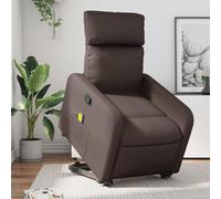 WHOPBXGAD Electric Lift Recliner Chair with Massage for Elderly, Brown PU Leather Power Standing Chair, Manual Tilt & Vibration, 135° Recline, Wide Seat, Max Load 110kg, Home Living Room Comfort
