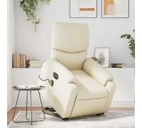 WHOPBXGAD Electric Lift Recliner Chair with Massage for Elderly, Power Adjustable Cream Faux Leather Reclining Chair, 6-Point Vibration, 135° Tilt, USB Powered, Max Load 110kg, Home Comfort Seat